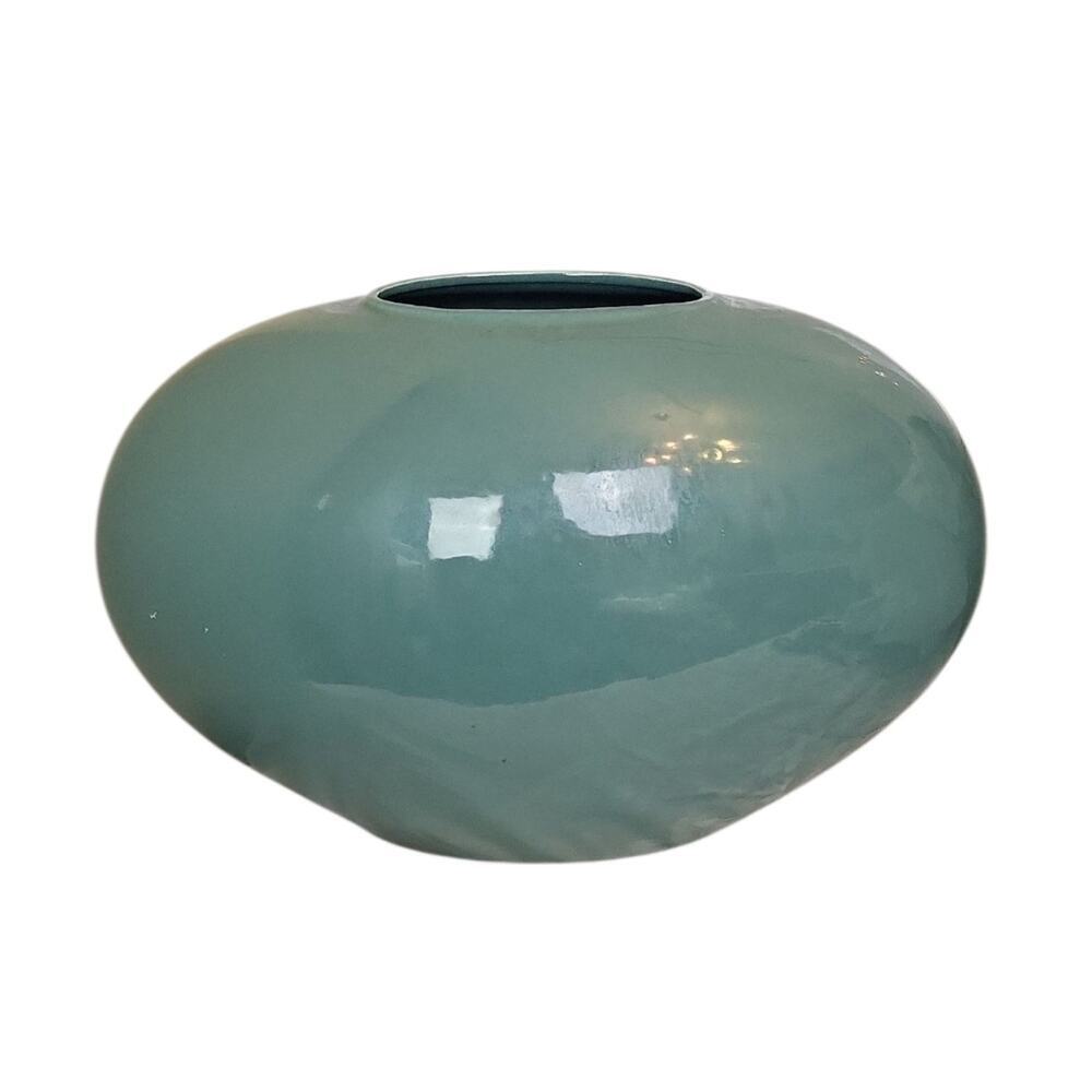 Vintage Art Deco Pottery Teal Green Vase - Picture 2 of 8